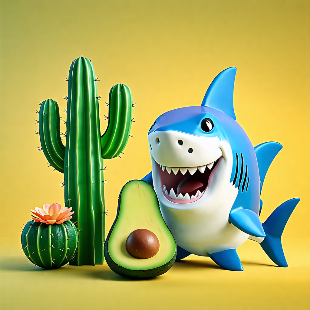 shark, marshmallow, cactus, avocado, mickey mouse